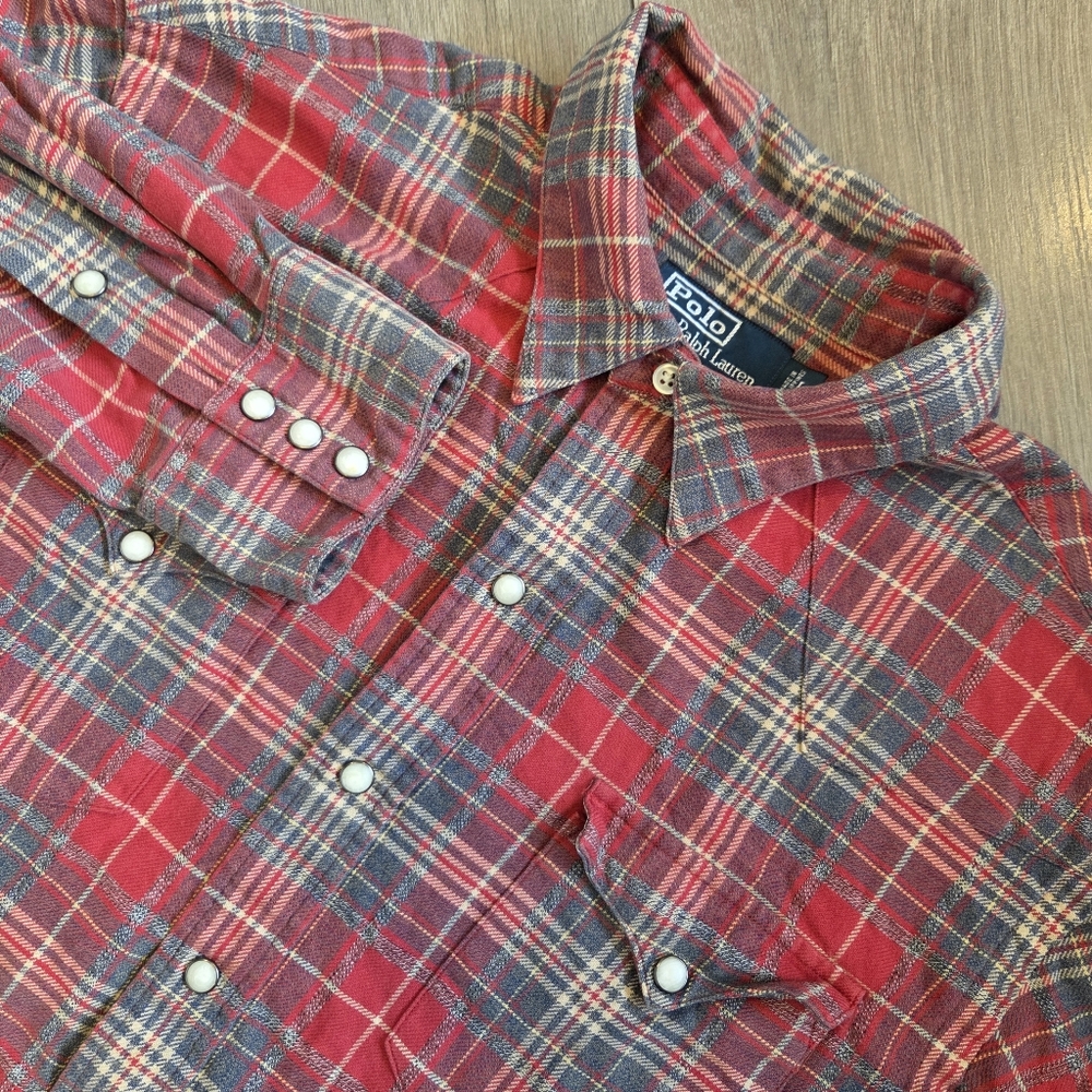 Polo Ralph Lauren Pearl Snap Western Casual Button Long Sleeve Plaid Madres L